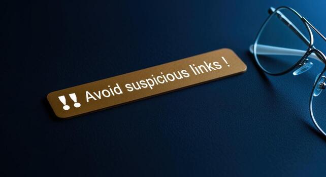 Avoid Suspicious Links Concept Internet Security Awareness with Glasses on a Dark Background Emphasizing Online Safety photo