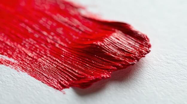 Vibrant Red Paint Stroke on White Canvas, Expressive Texture, Artistic Detail, and Close-Up View photo