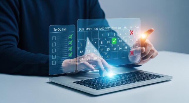Person Planning with Digital Calendar and To-Do List on Laptop, Scheduling Appointments and Tasks photo