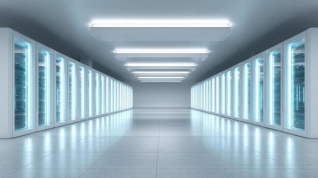 Data center with server racks, modern technology infrastructure for cloud computing and data storage photo