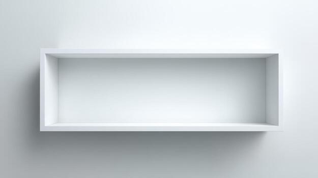 Minimalist White Floating Shelf on White Wall, Perfect for Product Display or Modern Interior Design photo