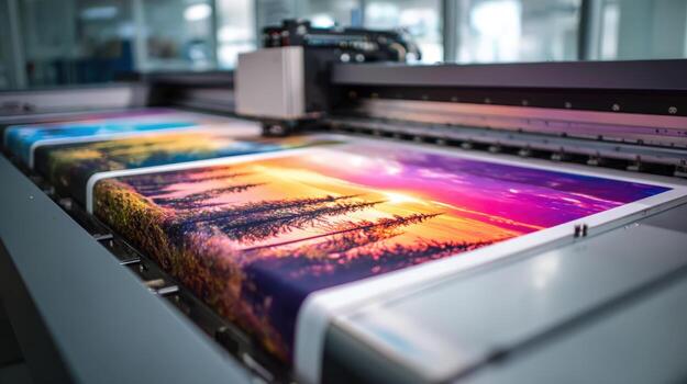 Large Format Printer Producing Vibrant Prints High-Quality Inkjet Technology for Professional Graphics and Signage photo