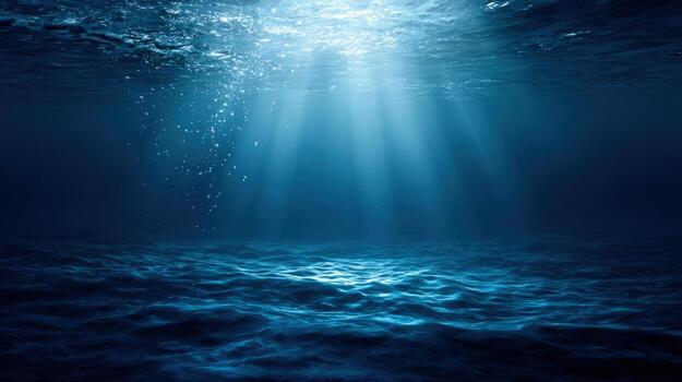 Underwater Sunlight Rays Illuminating the Ocean Floor, Creating a Serene and Mysterious Marine Environment photo