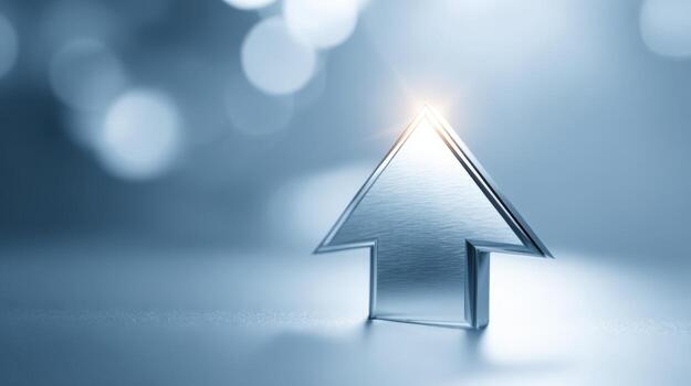 Metal Arrow Pointing Upward Symbolizing Growth, Success, and Positive Direction on a Blurred Background photo