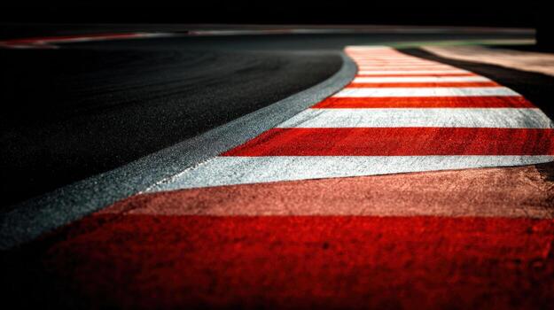 Close-up View of a Racing Track Edge with Red and White Striped Kerb photo