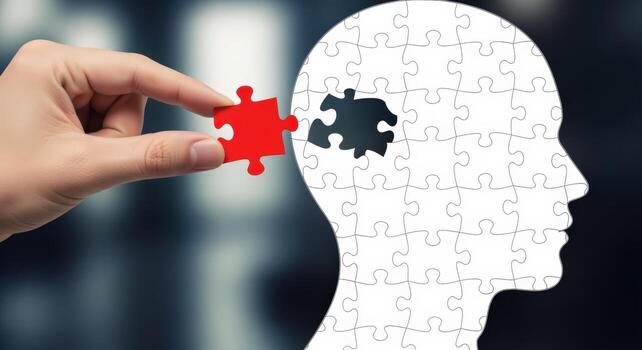 Completing the Puzzle of the Mind Human Head Silhouette with Missing Piece for Brain Health Concepts photo