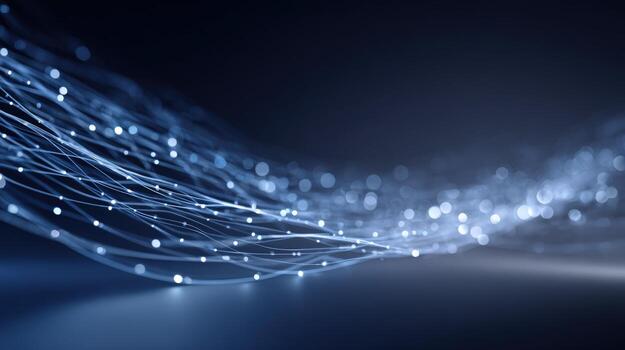 Abstract Network Technology Background with Glowing Fiber Optic Cables Conveying Data and Information photo