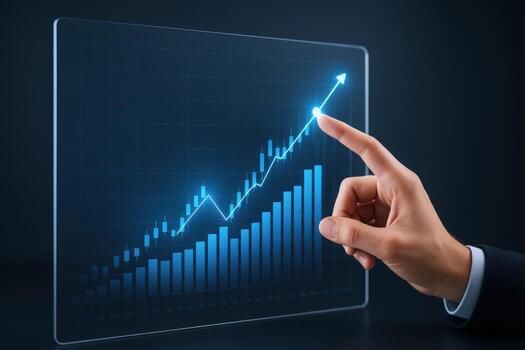 Business Growth Chart Illustration with Hand Touching Graph, Representing Market Success and Financial Progress photo