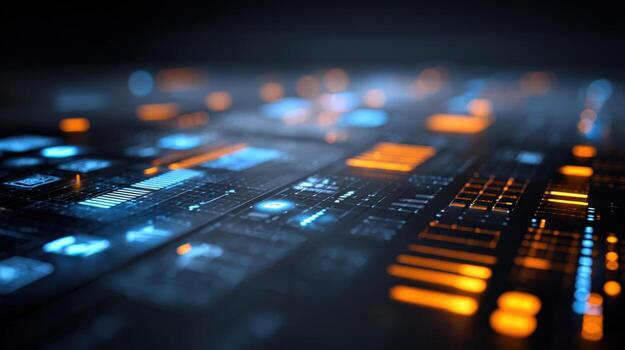 Abstract Technology Background with Glowing Blue and Orange Lights - High Tech Interface photo