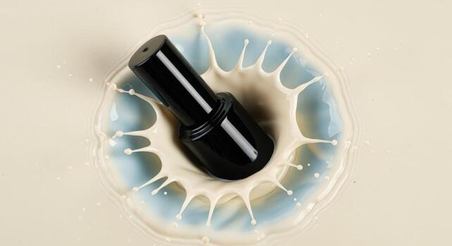 Cosmetic bottle with a splash effect, promoting beauty and elegant design for advertisements, product photography photo