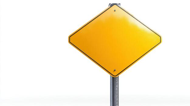 Blank Yellow Diamond Sign on Pole Ready for Custom Text or Hazard Symbol photo