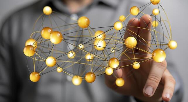 red conexión concepto con esferas y líneas desplegado terminado mano, simbolizando global comunicación y interconexión foto