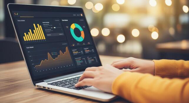 Data Analysis on Laptop Business Intelligence, Financial Insights, Stock Market Trends, and Investment Strategies photo