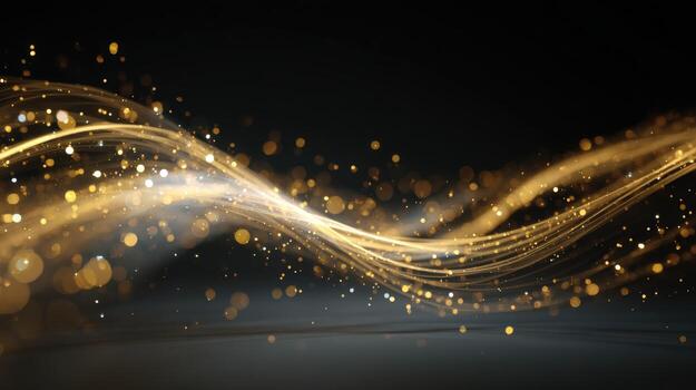 Abstract Golden Light Streaks with Bokeh Effect, Elegant Sparkle Background for Festive and Celebration Designs photo