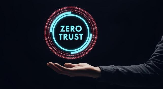 Zero Trust Security Model Displayed Over Open Palm, Cybersecurity Concept, Data Protection Strategy, Authentication Protocols photo