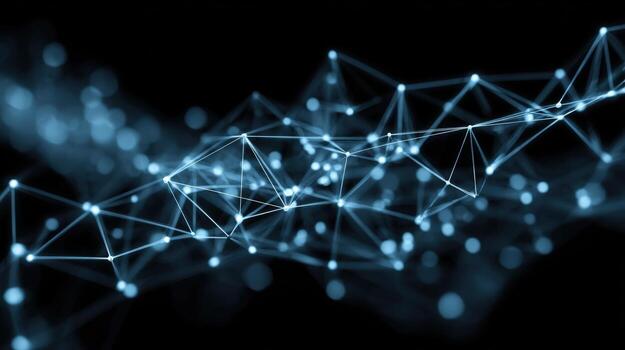 Abstract Network Connection with Blue Nodes and Lines on a Dark Background for Technology Concepts photo