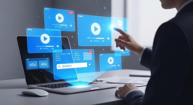 Professional utilizing interactive interface technology to enhance streaming media content, and improve digital marketing strategies photo