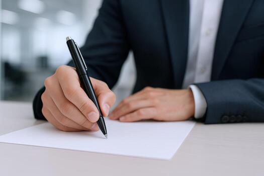 Business Professional Writing on Paper with Pen, Concept for Contract Signing and Agreement photo