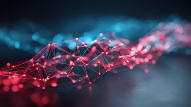 Abstract Network Connection Structure with Red and Blue Light Effects for Technology Backgrounds photo