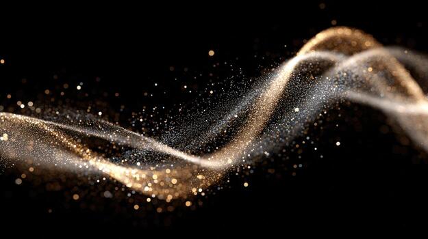 Elegant Abstract Golden Particle Wave on Black Background - Luxurious Glittering Motion Graphics photo