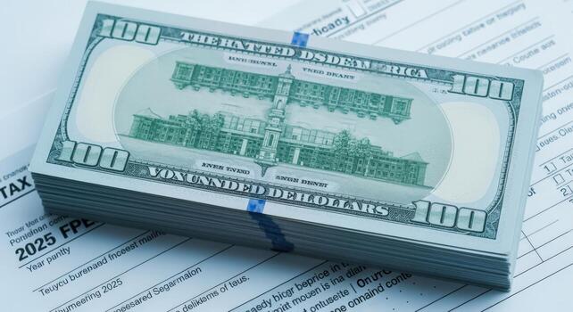 Stack of One Hundred Dollar Bills on a Tax Form Representing Financial Planning and Obligations photo