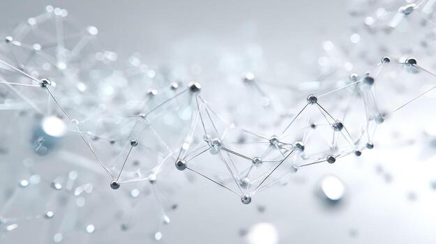 Abstract Network Connection Structure with Metallic Nodes and Lines on a Light Background photo
