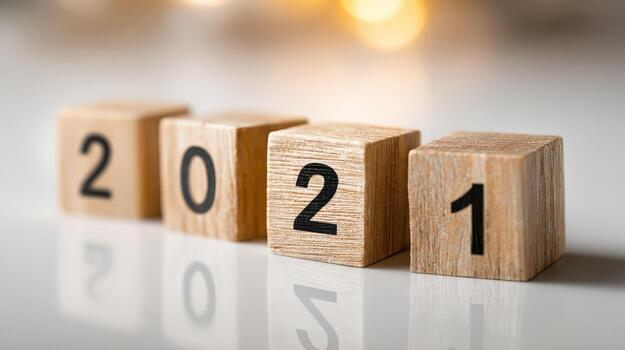 Wooden Blocks Displaying Number 2021, Symbolizing the End of Year and Looking Forward to New Year photo