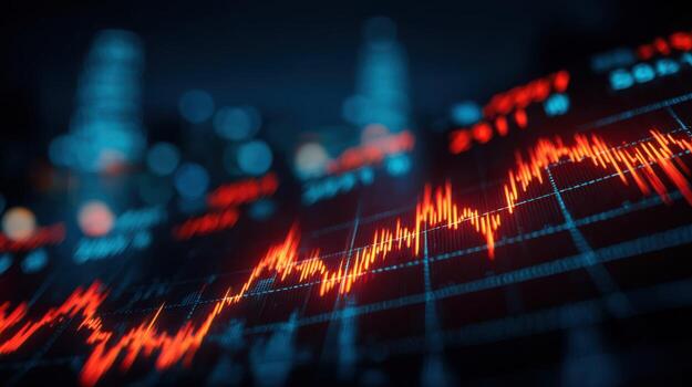 Stock Market Chart Displaying Bullish Trend with Red and Blue Visuals for Financial Analysis photo
