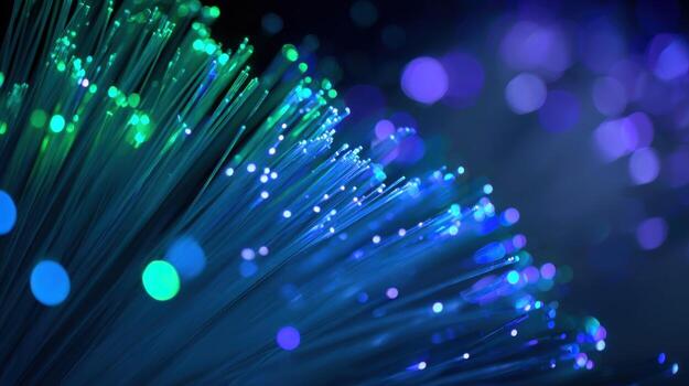 Fiber Optic Cables Glowing with Data Transfer and High Speed Network Technology Abstract photo