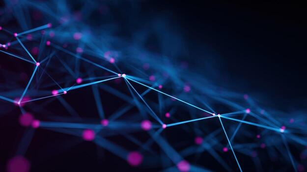 Abstract Network Connection Structure with Blue Lines and Pink Nodes for Modern Technology Concepts photo