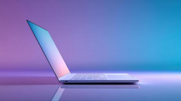 Sleek Laptop Display with Vibrant Gradient Background, Ideal for Technology and Design Concepts photo