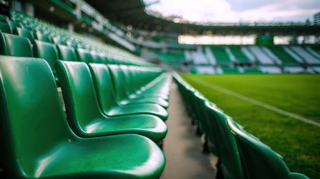 Green Stadium Seating Rows Overlooking Field, Ideal for Sporting Events and Large Gatherings photo