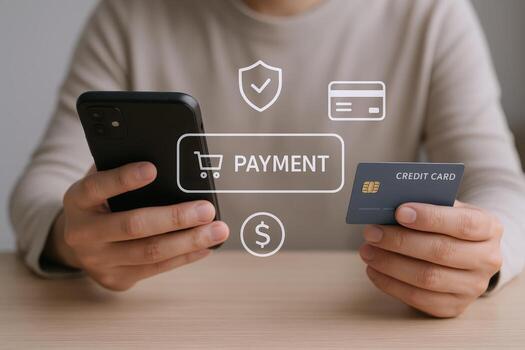 Online Payment Processing via Mobile Phone Secure Digital Wallet Transactions with Credit Card photo
