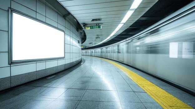 Subway Station with Blank Advertisement Space and Motion Blur - Modern Urban Commute photo