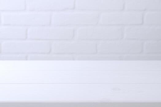Clean White Brick Wall and Tabletop Surface for Product Mockups and Minimalist Backgrounds photo
