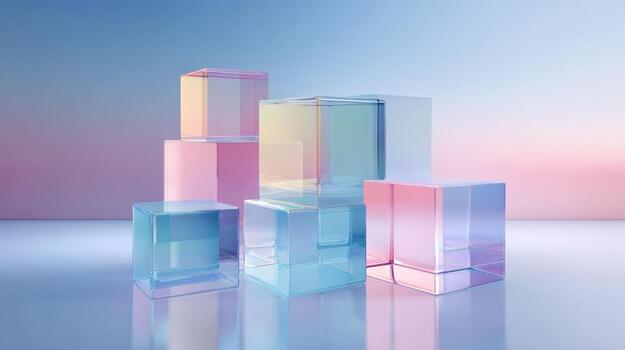 Abstract Transparent Acrylic Blocks in Pastel Tones for Product Display or Modern Minimalist Design photo