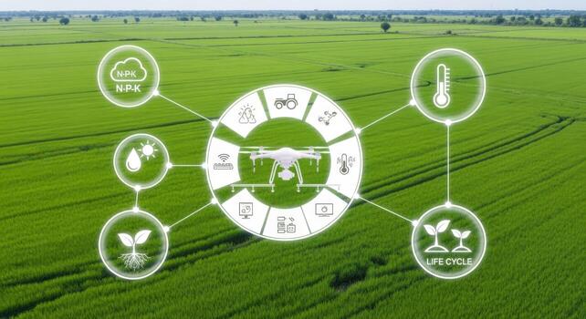 Smart Agriculture Technology Drone Application in Precision Farming with Field Monitoring and Crop Management Visualization photo