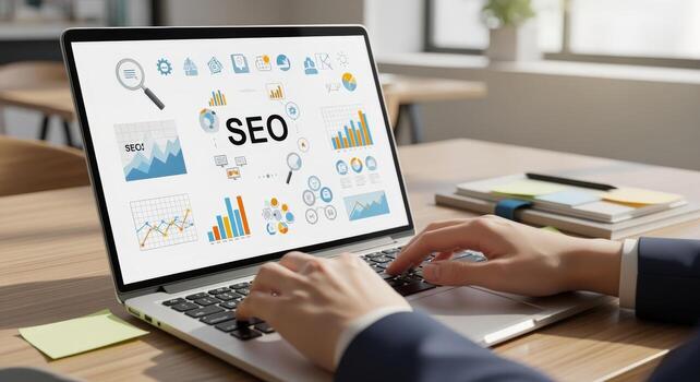 SEO Analytics on Laptop Screen Data Visualization, Chart, and Graph for Digital Marketing Success photo