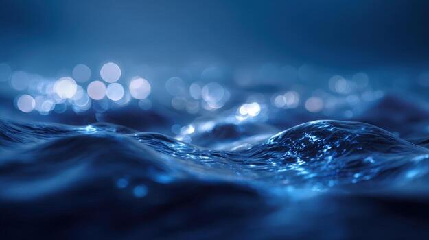 Mesmerizing Deep Blue Water Surface with Bokeh Lights Reflecting on Gentle Ripples, Perfect for Backgrounds photo