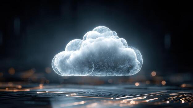 Cloud Computing Hologram Futuristic Technology Concept with Data Storage and Connectivity on Digital Platform photo