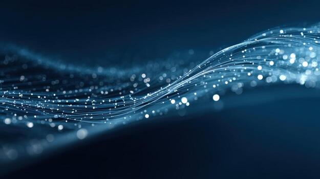 Abstract Technology Background with Flowing Data Streams and Connected Dots in Deep Blue photo