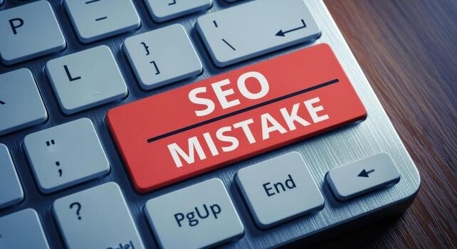 SEO Mistake Button on Keyboard Illustrating Digital Marketing Errors and Online Strategy Problems photo