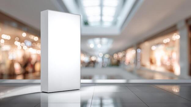 Blank White Box Mockup in Retail Environment for Product Presentation and Advertising Design photo