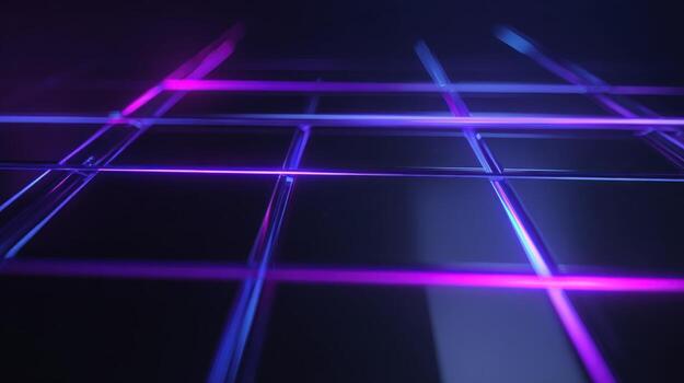 Abstract Neon Grid Pattern with Pink and Blue Light Reflections on Shiny Black Surface photo