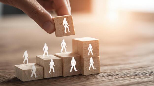 Human Resource Management and Career Growth Concept Hand Placing a Wooden Block to Build a Team photo