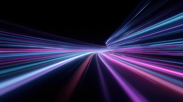 Abstract Light Streaks with Neon Colors on Black Background, High-Speed Data Transmission Concept photo