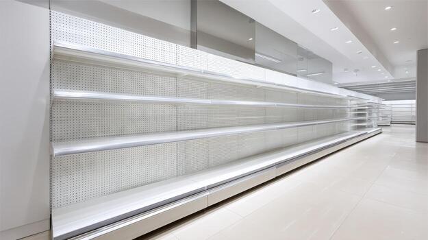 Empty Store Shelves Demonstrating Supply Chain Issues and Product Scarcity in a Modern Retail Environment photo