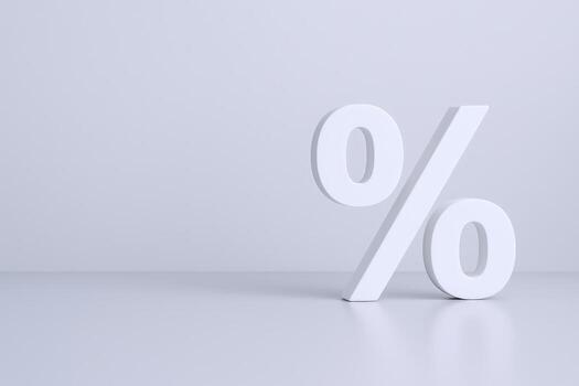 Percentage Sign on White Background, Interest Rate Concept, Financial Symbol Isolated, Discount Promotion, 3D Rendering photo