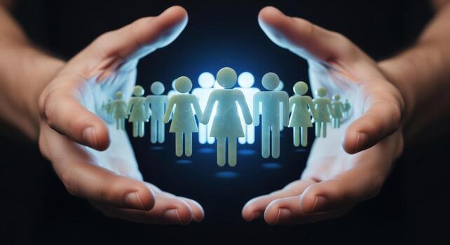 proteger equipo de cerca de manos rodeando humano cifras, representando seguridad, apoyo, y colectivo fuerza en negocio foto