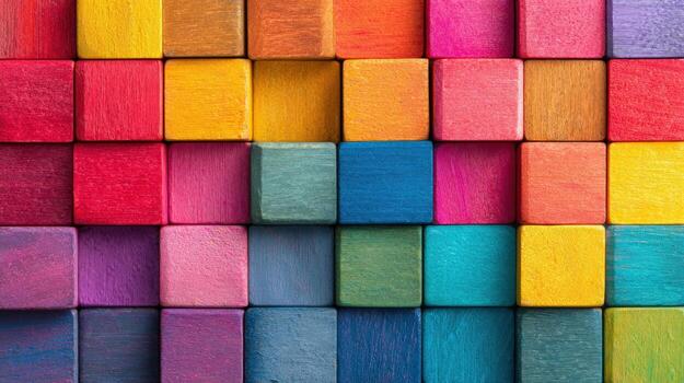 Colorful Wooden Blocks Background, Vibrant Array of Cubes, Creative Texture and Playful Design Element photo